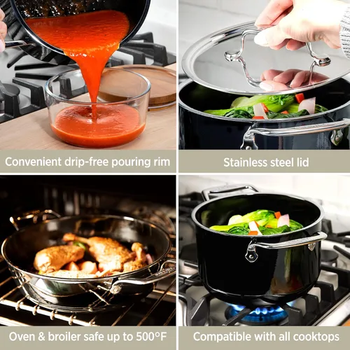 Vista 4 de All-Clad FUSIONTEC - Olla para sopa de cerámica natural con núcleo de acero, 4 cuartos de galón, ónix