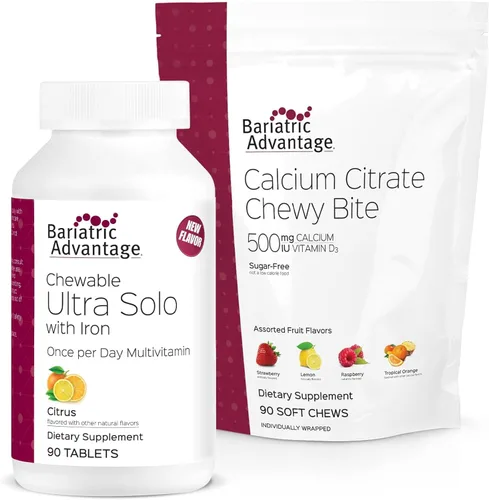 Bariatric Advantage Masticable Ultra Solo con Hierro, Cítricos, 30 unidades y Citrato de Calcio Bocados Masticables 500 mg - Sabor Surtido de
