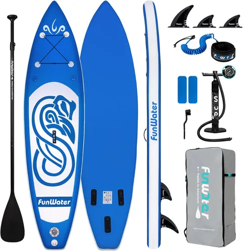 Vista 10 de FunWater 8'/10'/10'6"/11'6" Inflatable Stand Up Paddle Board with Premium SUP Paddleboard Accessories, Wide Stable Anti-Slip EVA Deck,Paddle Boards