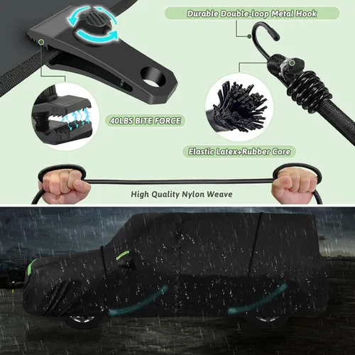 Vista 5 de Funda para automóvil Hummer H3 SUV 2006-2010, 210T, impermeable, sol, lluvia, UV, polvo, nieve, protección al aire libre, H3, cubierta completa