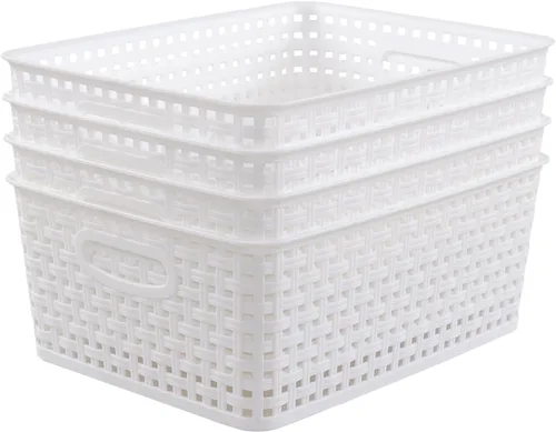 Vista 2 de Cestas de almacenamiento de plástico de 8 L, cestas de cocina medianas, color blanco, 4 paquetes