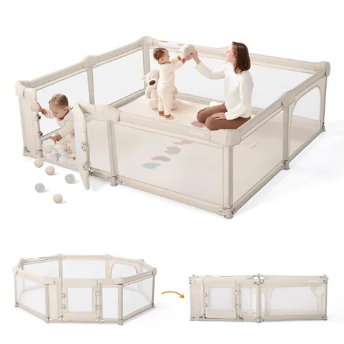 Sweeby Corralito plegable para bebés, Corralitos con puerta para bebés y niños pequeños 71x59 Patio de juegos extra grande con puerta cerca con