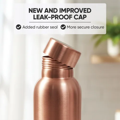 Vista 2 de Botella de agua de cobre 100% puro para agua potable – 34 oz (1000 ml) Acabado martillado con tapa a prueba de fugas Recipiente de cobre
