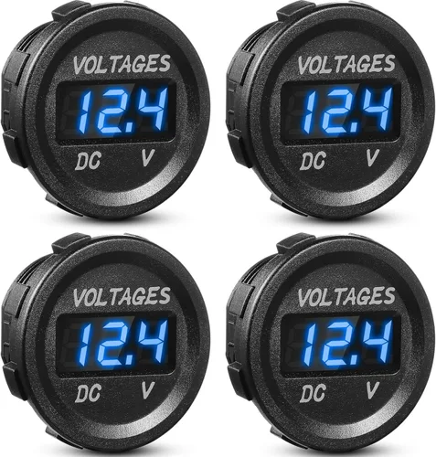 Frienda Medidor de voltaje de automóvil de 12 V CC, pantalla LED, voltímetro digital de panel redondo, voltímetro compatible con vehículos,