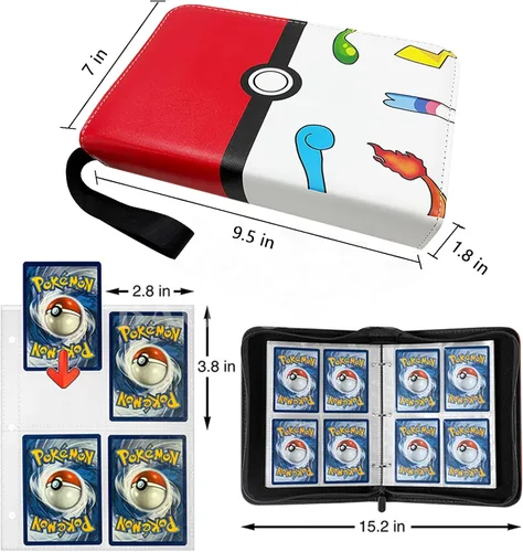 Vista 6 de Carpeta de tarjetas para tarjetas de dibujos animados, carpeta de 4 bolsillos, 400 bolsillos para tarjetas intercambiables, juegos con cremallera