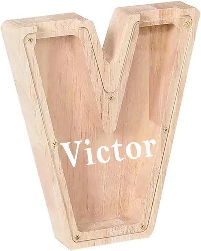 Vista 13 de Personalized Passion Alcancía de madera para niños, niños pequeños y adultos, banco de monedas en forma de letra de gran tamaño, caja de madera