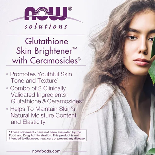 Vista 4 de NOW Foods Solutions, Aclarador de piel con glutatión con Ceramosides®, Hidratante e Iluminador, 30 Cápsulas Vegetales