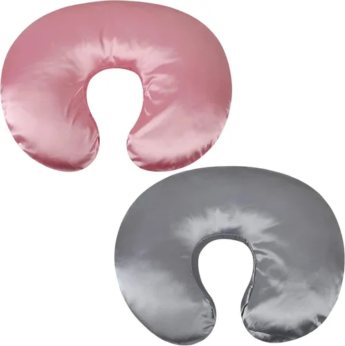Vista 10 de Juego de 2 fundas de almohada de satén para lactancia, ultra suave, seda gris y azul claro
