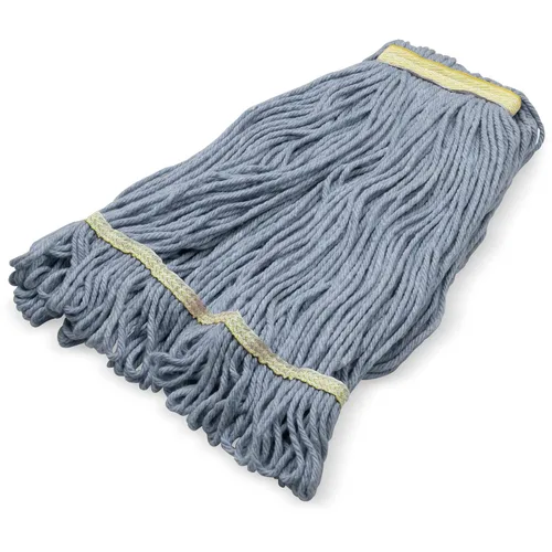 Vista 6 de SPARTA Flo-Pac - Cabezal de trapeador de algodón, extremos de bucle, banda estrecha con banda amarilla de 1 pulgada para limpieza organizada, Azul