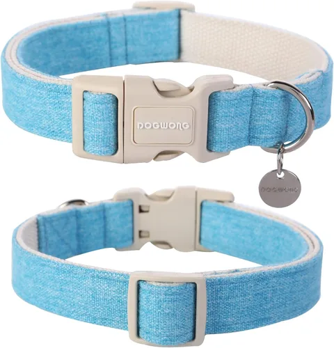 Vista 220 de DOGWONG Collar de algodón y cáñamo para perros, collar rosado resistente ajustable de tela natural suave para mascotas, lindo collar de boda