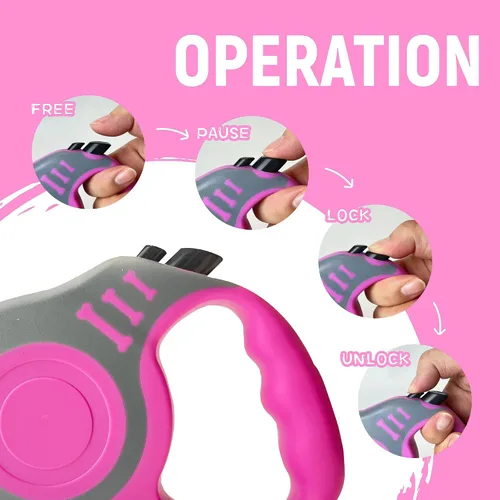 Vista 4 de Correa para mascotas de 16 pies retráctil para perro, cinta telescópica automática para perros, duradera y cómoda, con mango antideslizante