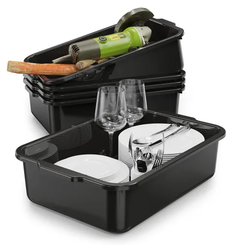 Vista 15 de Caja de 5 tinas de autobús comercial/bolsa de transporte, plástico negro con asas, lavabo 8 litros