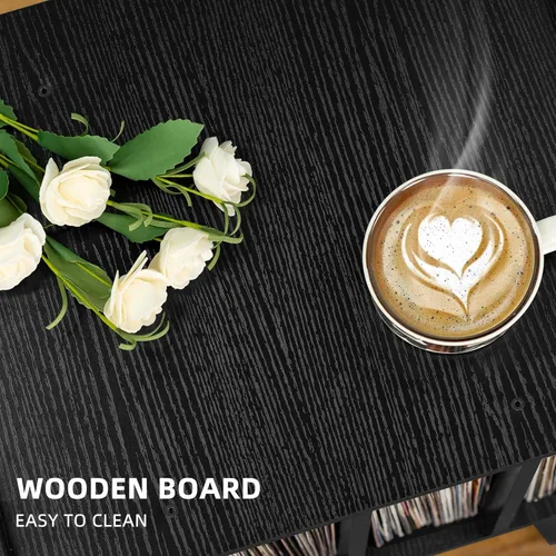 Vista 5 de Lerliuo Record Player Stand with Storage Holds Up to 80 Albums, Turntable Stand with Beech Wood Legs, Mid-Century Record Player Table,Black Vinyl