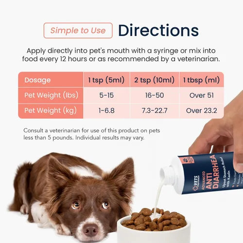 Vista 4 de Vets Preferred Alivio antidiarrea y gases para perros – Fórmula de caolín para calmar el malestar estomacal y apoyar la salud digestiva – Perros