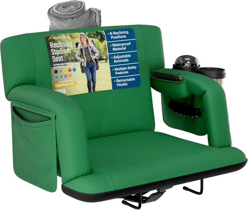 Vista 12 de Asientos de estadio reclinables para gradas con respaldo – Cojín ancho para silla de grada, reposabrazos, bolsillos grandes y múltiples