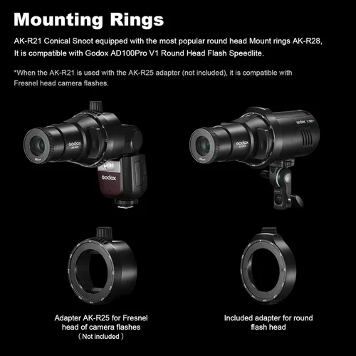 Vista 4 de Godox Ak-R21 Kit de accesorios de proyección de flash cónico Snoot con lente de 2.559 in y juego de transparencia de 10 piezas con tornillo de 1/4