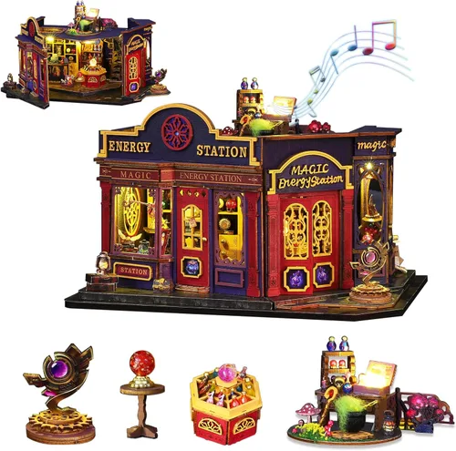 Vista 7 de Kit de casa en miniatura de madera Plustopoy DIY: kit de rompecabezas en miniatura de madera 3D con luces LED, herramientas pequeñas y caja