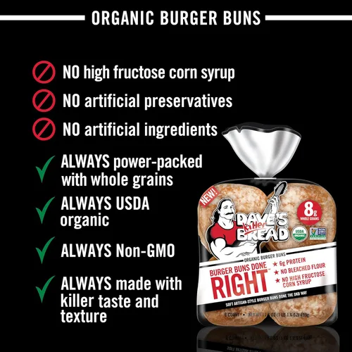 Vista 7 de Dave's Killer Bread Burger Buns Done Right - Paquete de 8 panes para hamburguesa, 17.6 onzas