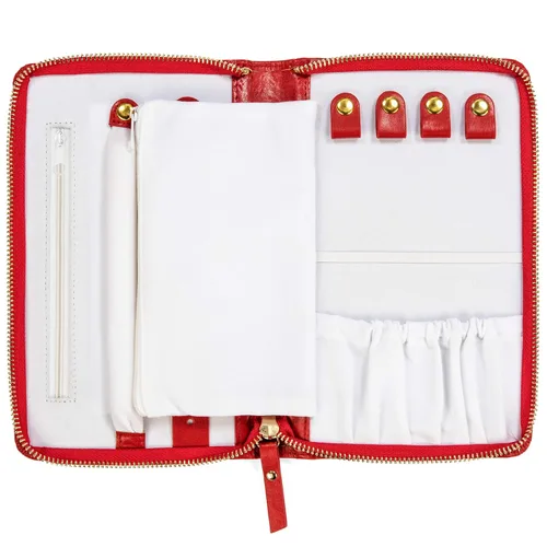 Vista 4 de Organizador de joyas de viaje compacto con cremallera completa para collares pulseras y anillos rojo