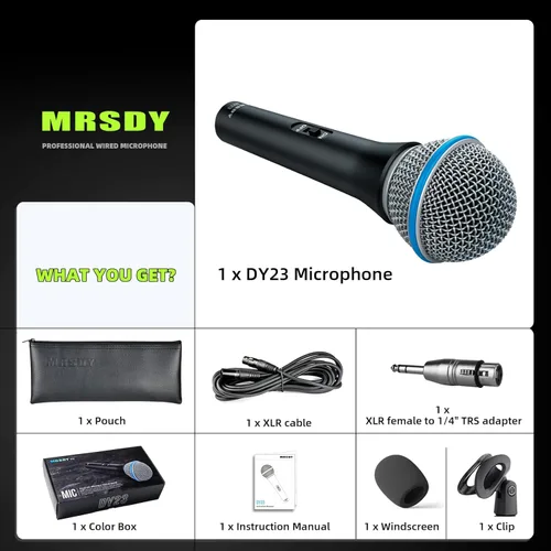 Vista 2 de MRSDY Micrófono XLR con cable, micrófono dinámico cardioide de mano de metal para cantar, escenario, estudio, karaoke, con interruptor