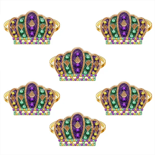 Vista 2 de 6 servilleteros de Mardi Gras, máscara con purpurina de flor de lis, servilleteros para colocar la mesa, servilletero de martes grasos, anillos