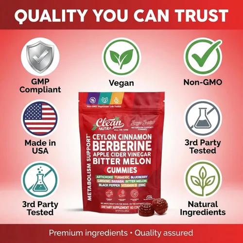 Vista 8 de Sugar Savior Gomitas de Canela de Ceilán con Berberina, Vinagre de Sidra de Manzana, Alcachofa, Cúrcuma, Arándano, Ginseng, Banaba, Melón Amargo