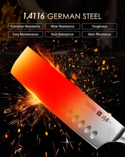 Vista 3 de Mitsuharu Cuchillo Nakiri de 7 pulgadas, cuchillo para verduras serie SHOMAN, hoja afilada, mango ergonómico de madera de olivo, cuchillo de carne