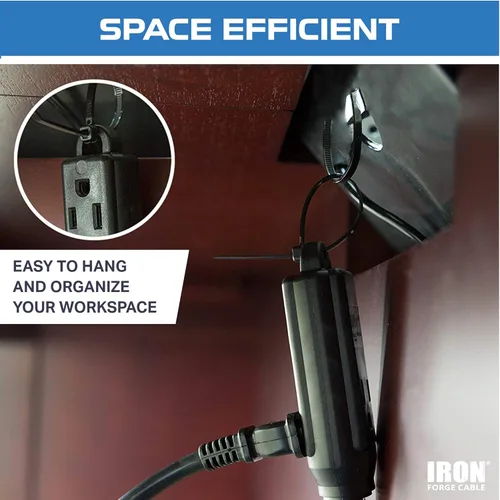 Vista 6 de IRON FORGE CABLE Cable de extensión de enchufe plano con 3 tomas, 0.91 m (3 pies) en color negro - Cable de extensión para interior con 3 tomas