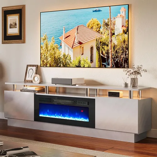 Vista 17 de oneinmil Soporte de TV con chimenea eléctrica integrada de 36" - Consola de 2 niveles de 70" para televisores de hasta 80", ideal para ambientes
