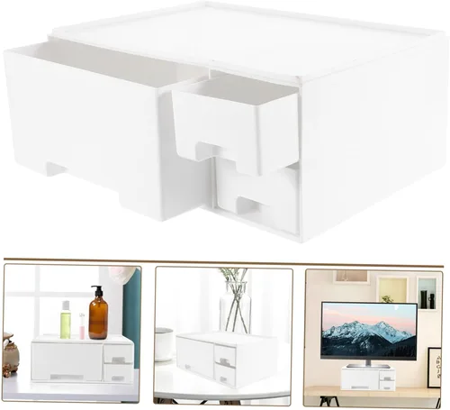 Vista 5 de MERRYHAPY Monitor Riser with Drawer Storage Height Computer Stand for Home Office Multifunctional White Desktop Organizer for Monitors and Laptops