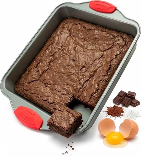 Vista 10 de Boxiki Kitchen Molde para hornear de 8 x 8 pulgadas, molde cuadrado de cerámica antiadherente para pastel para horno, molde para brownies con mango