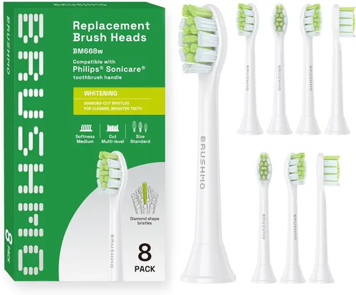 Vista 9 de Brushmo Cabezales de repuesto para cepillos de dientes blanqueadores compatibles con Philips Sonicare DiamondClean HX6062/65, negro, paquete de 8