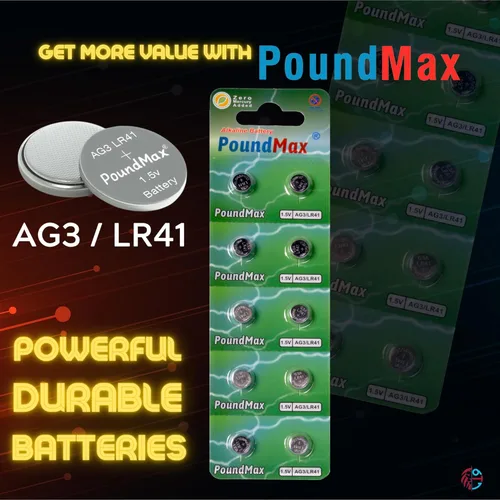 Vista 7 de PoundMax AG3 LR41 Baterías 1.5v Batería alcalina de botón - 10