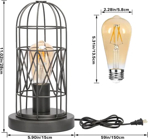Vista 3 de Pequeña Lámpara Industrial, Lámpara de Mesa de Control Táctil Regulable de 3 Vías, Lámpara Edison Steampunk de Hierro Rústico Vintage, Lámpara