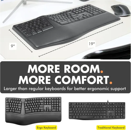 Vista 6 de X9 Teclado ergonómico inalámbrico con reposamuñecas - Tu comodidad importa - Teclado ergonómico recargable de tamaño completo 2.4G inalámbrico