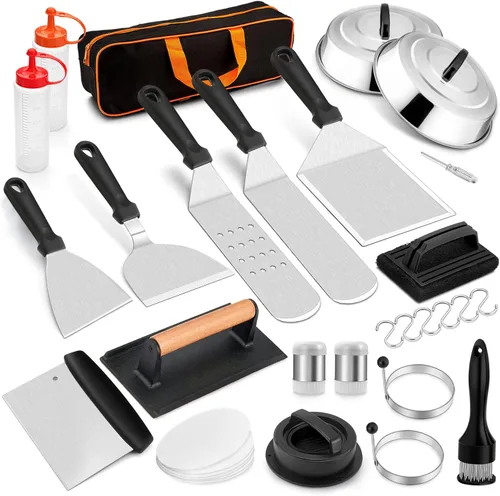 Leonyo - Kit de accesorios para parrilla, 21 piezas de acero inoxidable, accesorios para parrilla de parte superior plana para exteriores, juego de