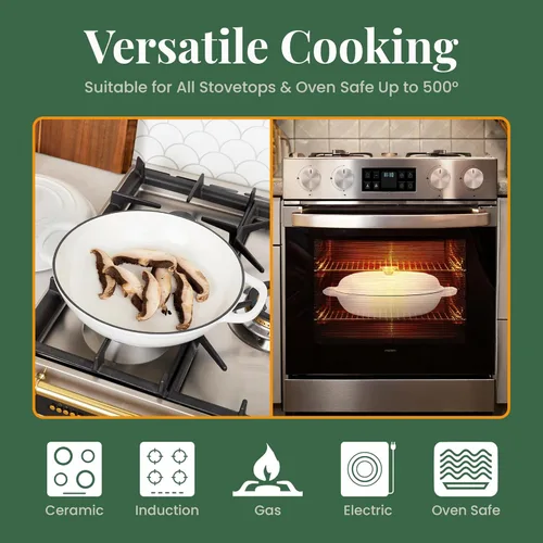 Vista 5 de Larder & Vine Brasera de hierro fundido esmaltado Sartén brasera de 3.6 cuartos con tapa Horno holandés poco profundo compatible con todas