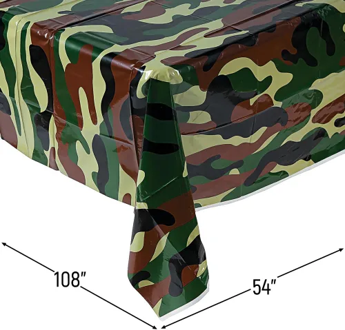 Vista 2 de Fun Express Mantel desechable de plástico camuflado de camuflaje – 54 x 108 pulgadas – Suministros para fiesta de cumpleaños del ejército