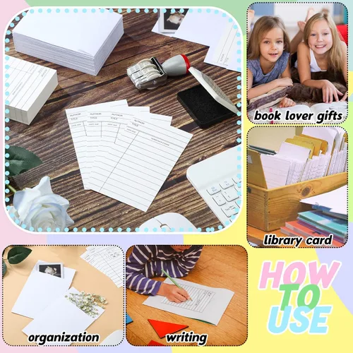 Vista 4 de Teling Juego de 202 bolsillos de biblioteca y tarjetas de biblioteca, kit de biblioteca personal para amantes de los libros, incluye 100 tarjetas