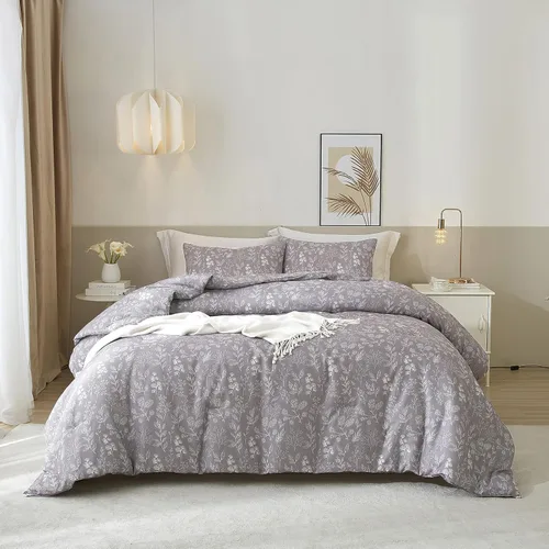 Vista 16 de EAVD Juego de edredón floral azul Twin/Twin XL blanco, microfibra suave, 3 piezas, juego de edredón bohemio con flores botánicas para niñas con 2