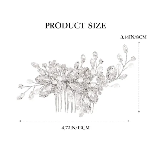 Vista 8 de Casdre Peine de pelo de novia de cristal, accesorios para el cabello para mujeres y niñas (A plateado)