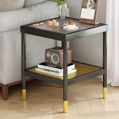 Vista 6 de Mesa de Centro Small Side Table Glass & Metal End Table 2-Tier Night Stand with Storage Rack Nordic Simple Bedside Coffee Table for Living Room Tea