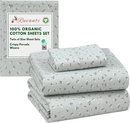 Vista 93 de RUVANTI - Juego de sábanas individual XL, 100% algodón orgánico, percal, certificado GOTS, 3 piezas, bolsillo profundo de 15 pulgadas, frescas