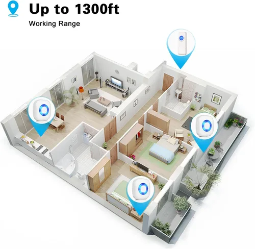 Vista 7 de PHYSEN Timbre inalámbrico con 2 receptores y 2 botones – Kit de timbre impermeable PHYSEN que funciona a un rango de 1300 pies, 58 melodías y 5