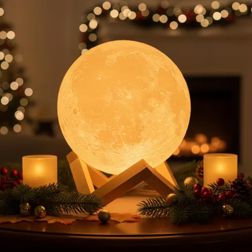 Vista 9 de Lámpara de mesa con forma de luna, de Mydethun, luz nocturna para niños, se carga por USB, control táctil de brillo, dos tonos uno cálido y otro