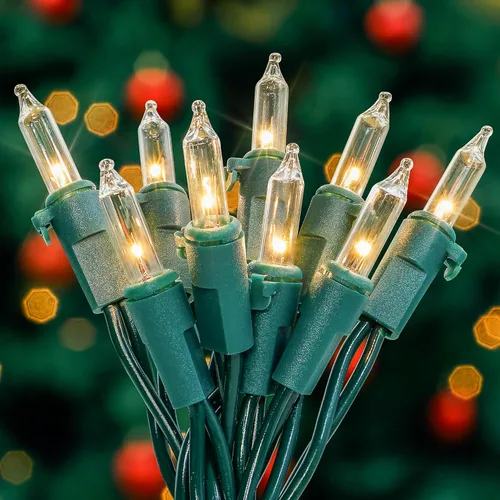 Vista 7 de YOUNGAR Paquete de 2 luces de Navidad transparentes, 100 focos de 7 metros, mini luces de Navidad con foco incandescente, luces de Navidad