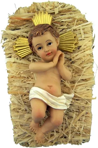 Vista 2 de Niño Jesucristo en cuna 2 piezas de resina de Navidad estatua de natividad, 7 pulgadas