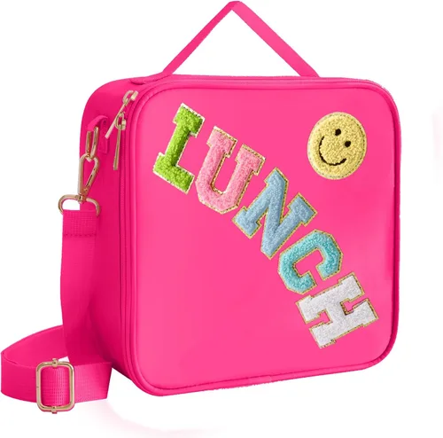 Vista 8 de Bolsa de almuerzo aislada con correa ajustable para el hombro, lonchera grande de nylon con aislamiento, bolsa de almuerzo reutilizable con asa