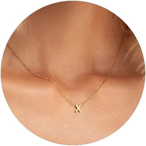 MOMOL Collar con inicial pequeña, chapado en oro de 18 quilates, collar con letra pequeña, collar con nombre personalizado para mujer