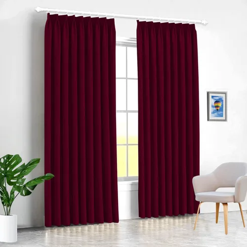Mamu Thread Collection Double Pinch Pleates Polyster Blended Blackout Curtain Panel & Drapes- Wine Solid, 42 Inch by 45 Inch- 2 Panel- (21+21) Wide